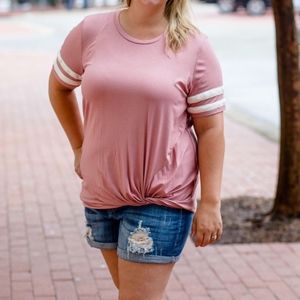 Mauve Front Knot Baseball Tee